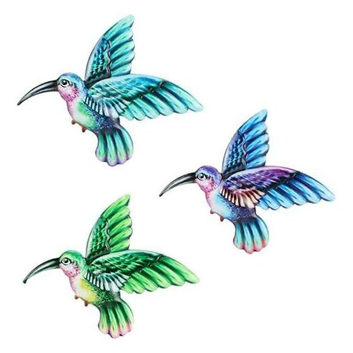 4 Décorations Muraux Colibri En Métal Coloré - 24 X 18 Cm - Pour Intérieur/Extérieur - Suspension Facile
