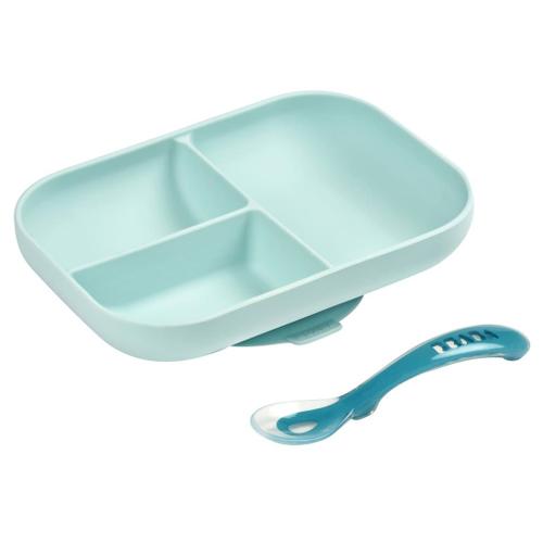 Set Repas Silicone 2 Pièces Compartimenté - Blue