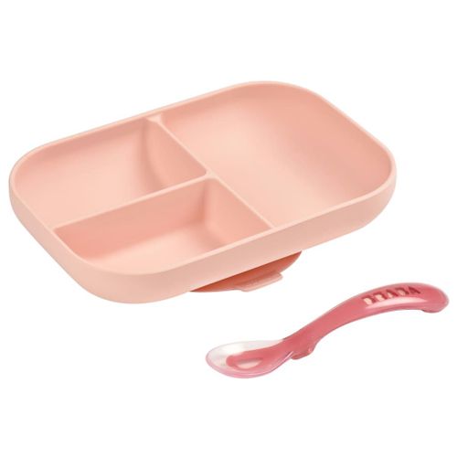 Set Repas Silicone 2 Pièces Compartimenté - Pink