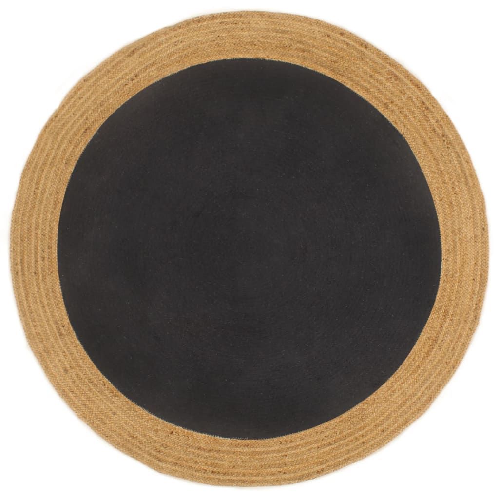 Vidaxl Tapis Tressé Noir Et Naturel 90 Cm Jute Et Coton Rond