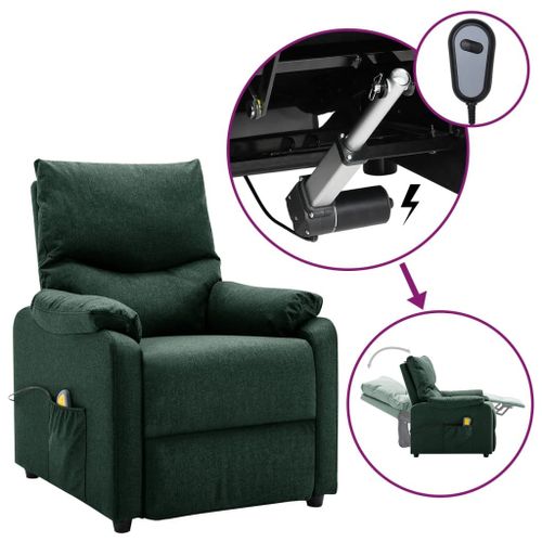 Vidaxl Fauteuil De Massage Inclinable Électrique Vert Foncé Tissu