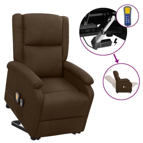 Vidaxl Fauteuil Releveur Inclinable De Massage Marron Foncé Tissu
