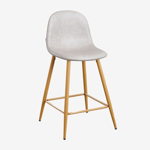 Pack De 2 Tabourets Hauts En Similicuir Glamm Bois Naturel ¿65 Cm Gris Taupe Clair