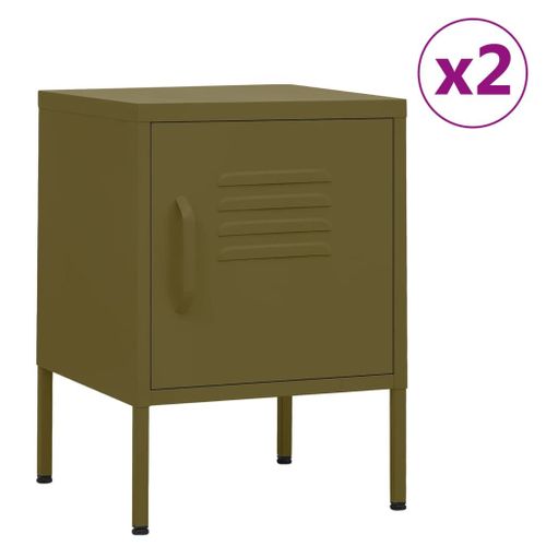 Vidaxl Tables De Chevet 2 Pcs Vert Olive 35x35x51 Cm Acier