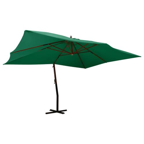 Vidaxl Parasol En Porte-À-Faux Avec Mât En Bois 400x300 Cm Vert