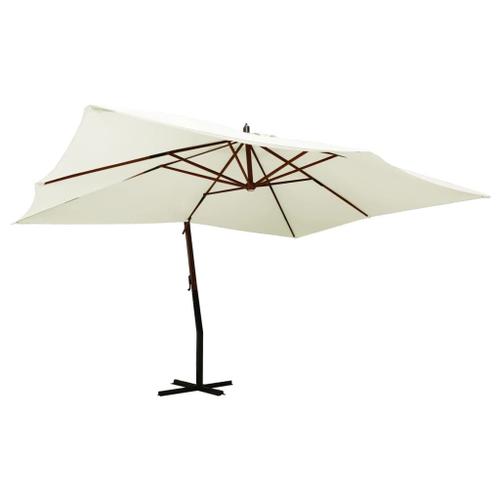 Vidaxl Parasol En Porte-À-Faux Avec Mât En Bois 400x300 Cm Blanc Sable