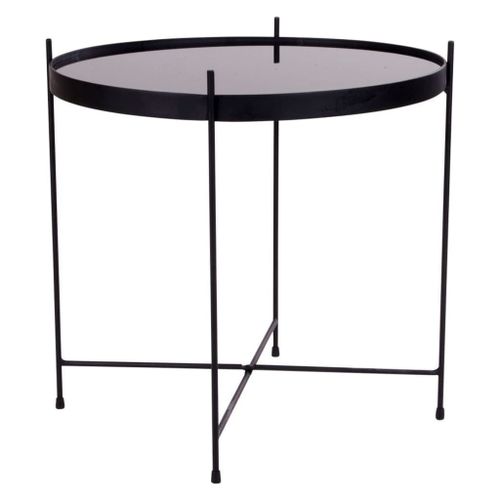 Table Basse Ronde 48x48 Cm En Verre Et Acier Noir