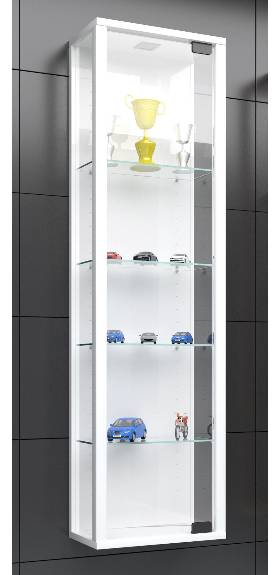 Vitrine Murale VCM - Étagères En Verre Sécurit, 4 Niveaux - 115x33x18 Cm - Blanc - Idéale Pour Collection Ou Décoration