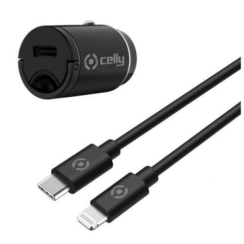 Celly Kit Chargeur Voiture Cable Usbc Vers Lightning 20w Propower Noir