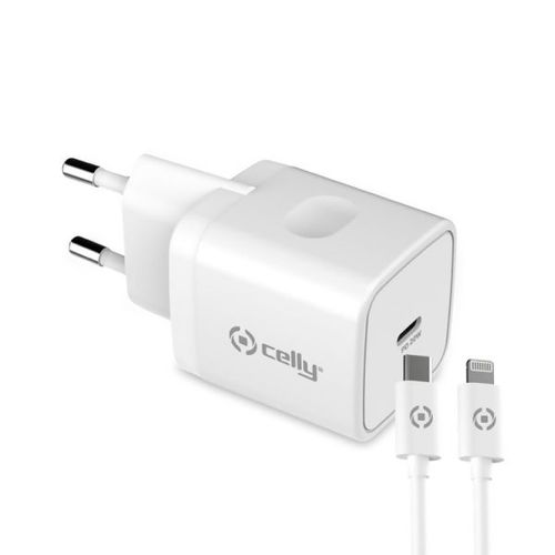 Celly Chargeur Réseau Usbc 20w Et Câble Usbc-Lightning Blanc