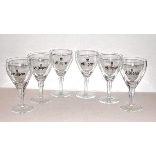 Lot De 6 Verres A Biere Affligem 25cl - Verre À Pied Decor Noir Et Dorés Type Calice