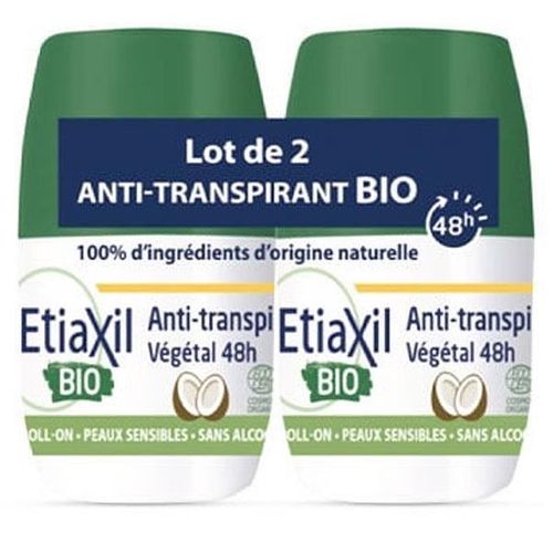 Etiaxil Déodorant Anti-Transpirant Végétal 48h Thé Vert Roll-On Bio Lot De 2 X 50ml 