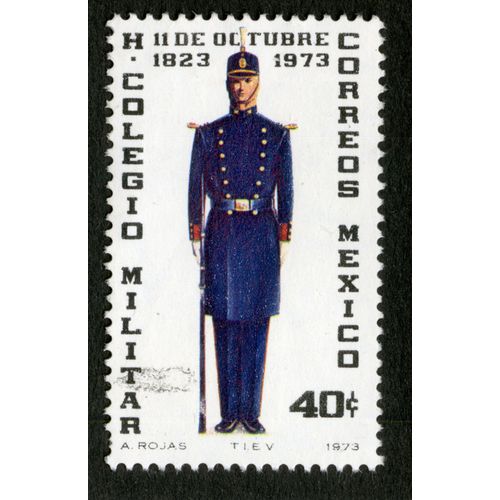 Timbre Oblitéré Mexico, H. Colegio Militar, 11 De Octubre 1823 - 1973, Correos, 40 C, 1973