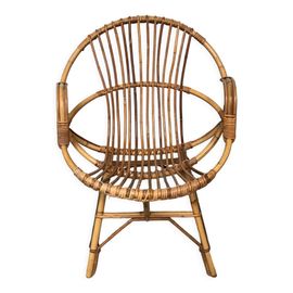 Fauteuil Coquille Rotin Bambou Osier Annes 70 Vintage Bois