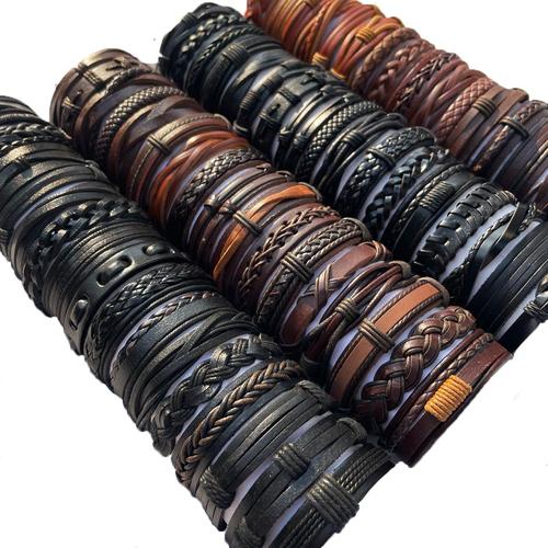 Marron Dos Aléatoire50 - Bracelet En Cuir Multicouche Pour Hommes Et Femmes, 50 Pièces/Lot, Breloque, Fait À La Main, Rétro, Vente En Gros, Nm3