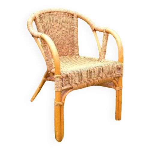 Fauteuil Rotin Vintage Bois