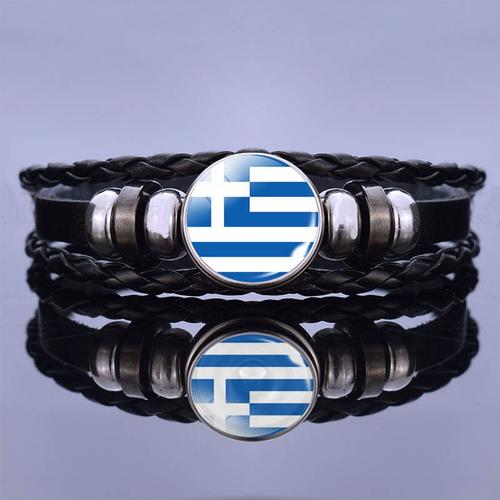 Grèce - Bracelet En Cuir Pour Hommes Et Femmes, Verre De Football, Boucle En Métal, Bijoux Punk, Drapeau, France, Russie, Royaume Uni, Punk