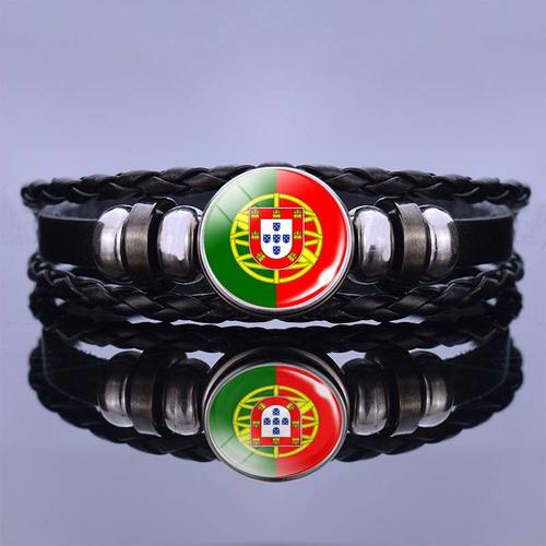 Le Portugal - Bracelet En Cuir Pour Hommes Et Femmes, Verre De Football, Boucle En Métal, Bijoux Punk, Drapeau, France, Russie, Royaume Uni, Punk