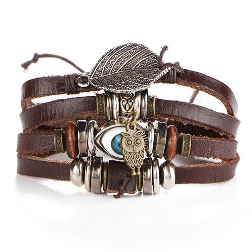 Bjdy185 - Bracelet En Cuir Pour Hommes, Manchette Ouverte, Corde, Double Largeur, Noir, Marron, Vintage, Punk, Unisexe