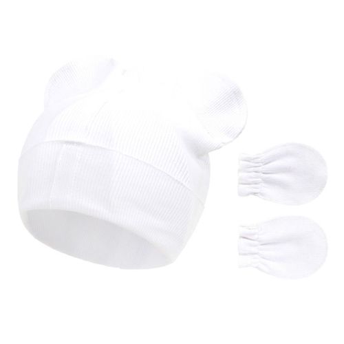 Gants Tricotés Anti-Rayures Pour Bébé, Ensemble De Chapeau À Oreilles D'ours Mignon, En Coton Doux, Mitaines, Bonnet, Kit De Veilleuse Pour Nouveau-Né, D5qa