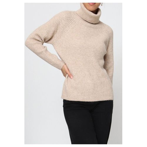Pull Col Roulé Beige Femme