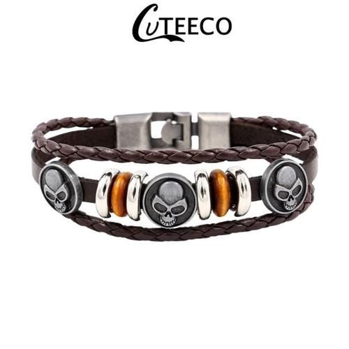 Aj3320-2 - 21cm - Bracelet En Cuir Tressé Multicouche Pour Hommes, Bijoux Punk Vintage Moto Route 66