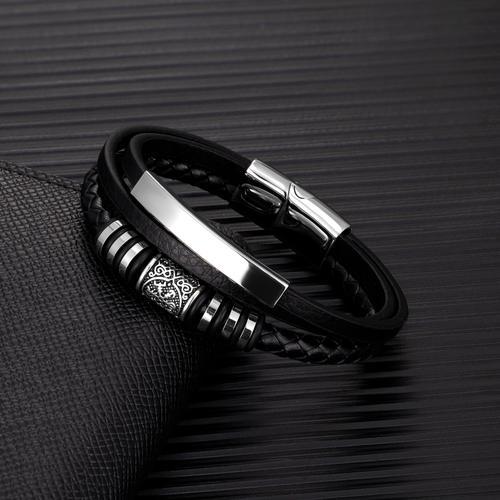 V1334 - 23cm - Bracelet En Cuir Véritable Pour Hommes, Style Viking, Punk, Tressé, Multicouche, En Acier Inoxydable, Runes Nordiques, Perle, Bijoux Cadeau Pour Couple