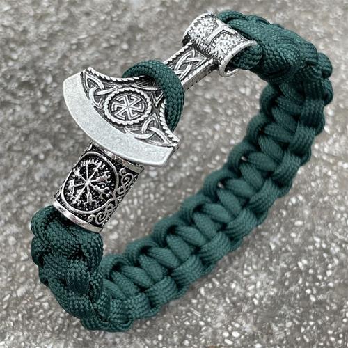 Végévisir - 19cm - Bracelet En Paracorde Tressé À La Main, Breloque De Colovrat Nordique, Axe Esclave, Accessoires Viking, Perles Runiques À Faire Soi Même