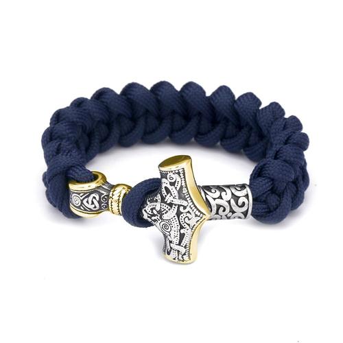 Or Bleu - 21cm - Bracelet Marteau En Acier Inoxydable Pour Hommes, Ancre De Survie, Corde Paracorde, Amulette Nordique Faite À La Main