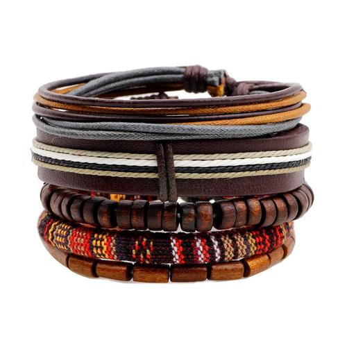 N022 - Bracelet Multicouches En Bois Du Népal Pour Hommes Et Femmes, Ensemble De Bracelets Ethniques Tibétains En Tissu Tressé Empilé, Bijoux Tribaux