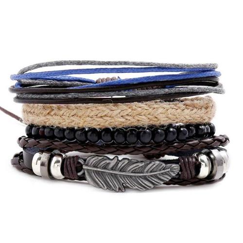 Hm-70346 - Bracelet Multicouches En Bois Du Népal Pour Hommes Et Femmes, Ensemble De Bracelets Ethniques Tibétains En Tissu Tressé Empilé, Bijoux Tribaux