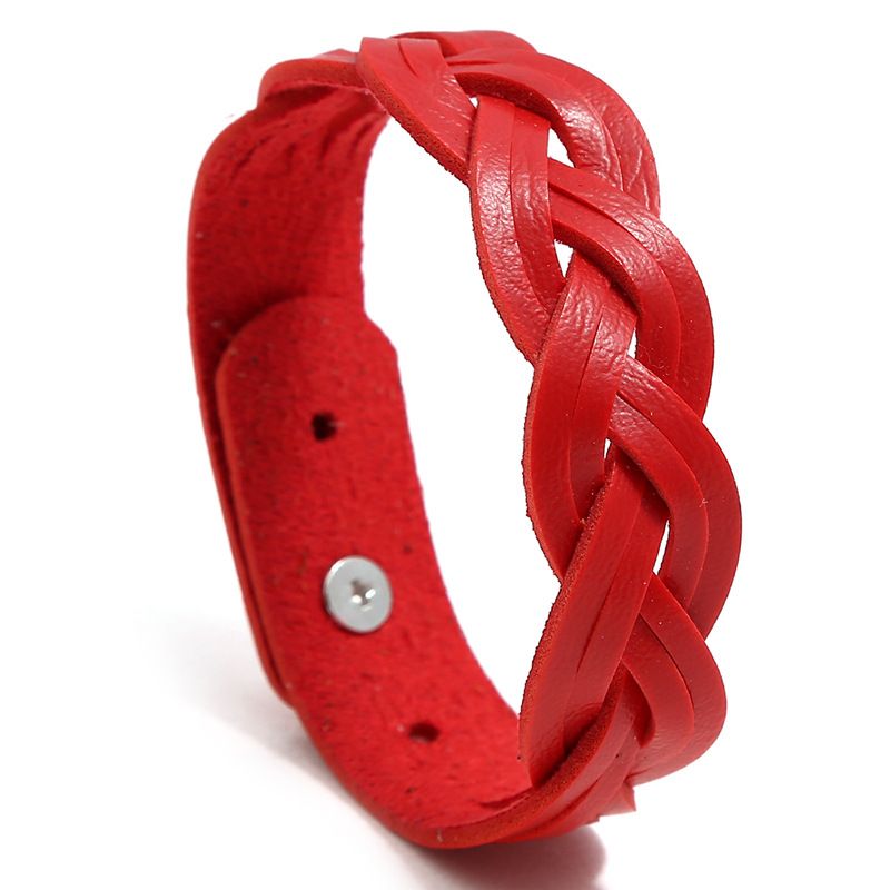 Rouge - Bracelet Torsadé En Cuir Pour Filles, Style Coréen, Mode Solide, Tressé, Bracelets Simples Et Polyvalents Pour Étudiantes, Bijoux Cadeaux Pour Filles