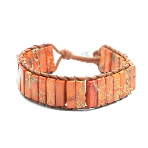 Couleur Orange - Bracelet Tubulaire Bohème En Cuir, Simple, Vintage, Enroulé, Pierre Semi Précieuse, Manchette Perlée, Amitié