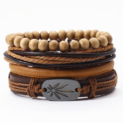 Style 1 - Bracelets En Cuir Pour Hommes Et Femmes, Ensemble De 3-4 Pièces, Vintage, Plume En Bronze, Mots De Croyance, Breloque, Bijoux