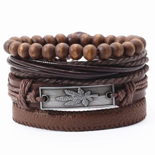 Style 4 - Bracelets En Cuir Pour Hommes Et Femmes, Ensemble De 3-4 Pièces, Vintage, Plume En Bronze, Mots De Croyance, Breloque, Bijoux