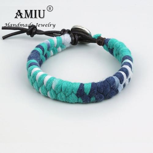 Bracelets En Macramé Fait À La Main Pour Hommes Et Femmes, Tissage En Tissu Et Cordon En Cuir Véritable, Cire, Cadeau