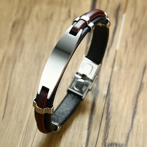 Marron De Luxe - Véritable Bracelet En Cuir Hommes Titane Acier 2018 Nouvelle Mode De Luxe Wrap Hommes Bracelets &amp Bangles Bijoux Pulsera Hombre