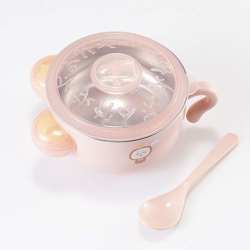 Rose - Assiette Chauffante À Injection D'eau Chaude, Tasse Isolante Pour Enfants, Vaisselle En Acier Inoxydable, Bol D'alimentation Pour Bébé + Cuillère