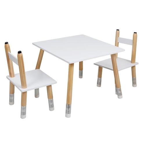 Paris Prix - Table & 2 Chaises Enfant "Crayon" 60cm Blanc