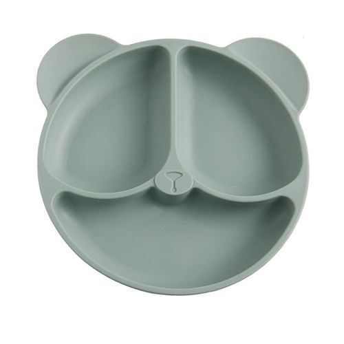Ours De L'armée Verte - Assiette En Silicone Avec Ventouse Pour Bébé, Vaisselle Pour Enfant, Visage En Polaire, Style Rétro, Sans Bpa