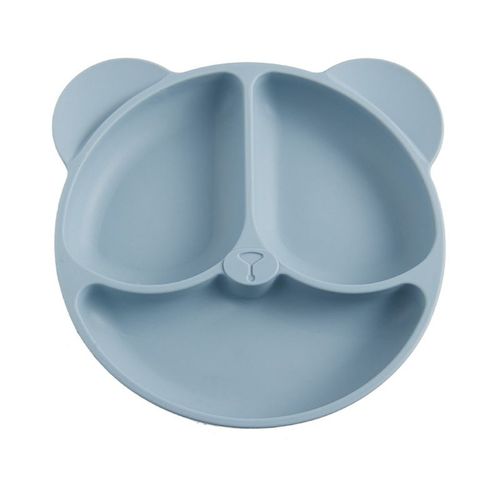 Ours Bleu - Assiette En Silicone Avec Ventouse Pour Bébé, Vaisselle Pour Enfant, Visage En Polaire, Style Rétro, Sans Bpa