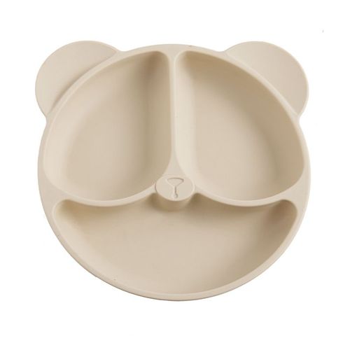 Ours Beige - Assiette En Silicone Avec Ventouse Pour Bébé, Vaisselle Pour Enfant, Visage En Polaire, Style Rétro, Sans Bpa