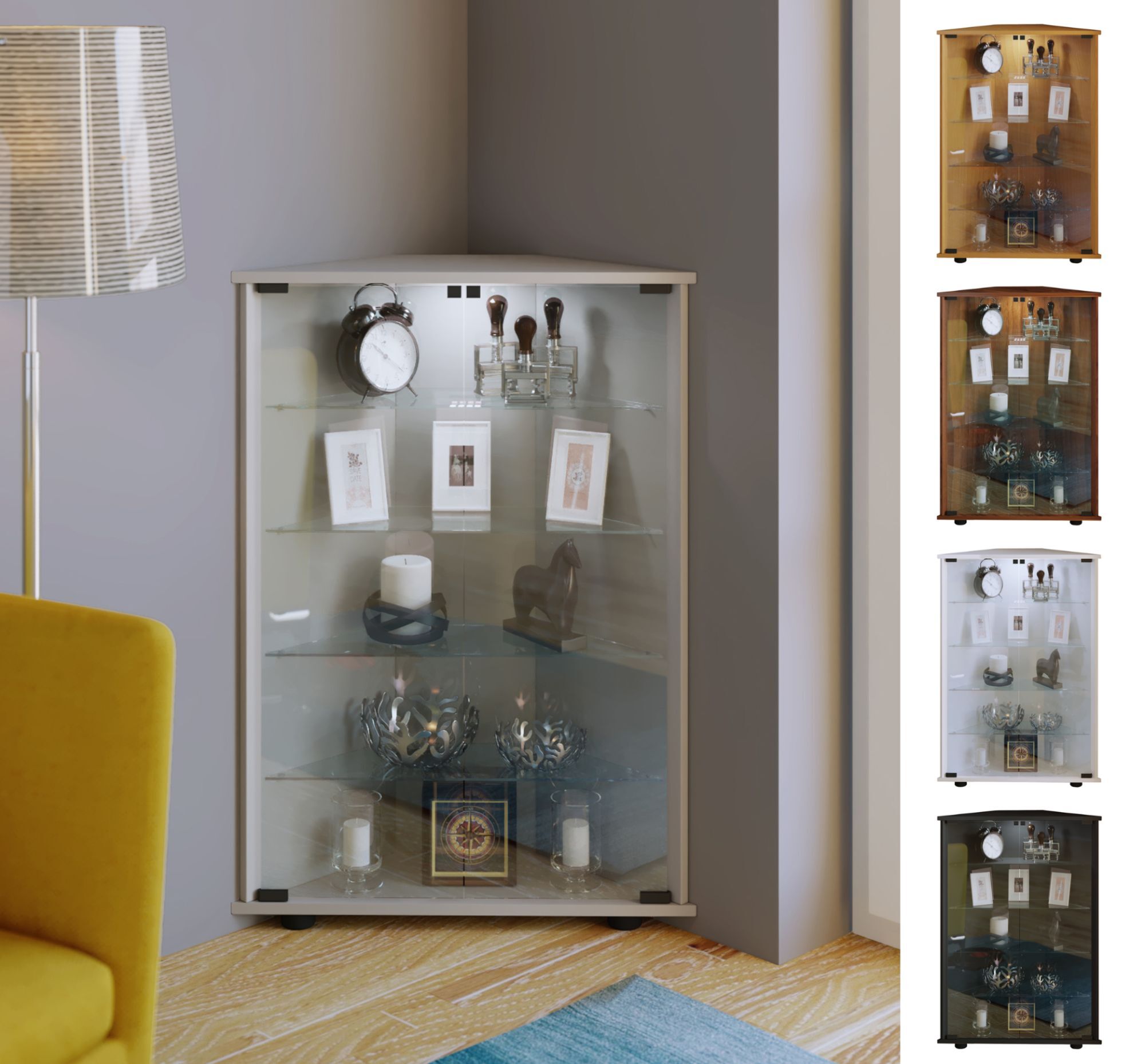 Vitrine En Verre Et Bois Anthracite Pour Collection – 59 Cm De Large – À Poser Ou à Fixer Au Mur