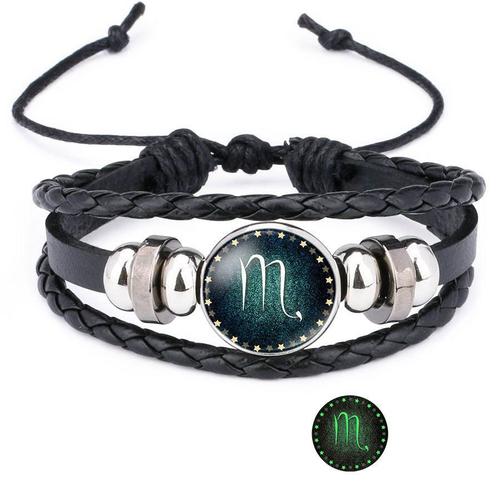 Br048-Scorpion - 12 Signes Du Zodiaque, Bracelet Et Bracelet Lumineux Dans Le Noir Pour Femmes Et Hommes, Constellations En Verre, Breloque, Corde En Cuir, Chaînes, Bijoux De Mode