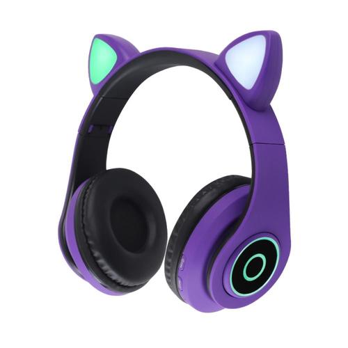 Casque sans fil Bluetooth chat oreille lueur lumiere stéréo basse casques enfants Gamer fille cadeaux PC téléphone casque de jeu pour IPad-rose