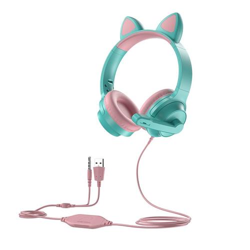 Nouvelle arrivée casque de jeu filaire avec microphone casque de réduction de bruit d'oreille de chat mignon pour commutateur PC PS4 nouvelle Xbox-vert sans boîte