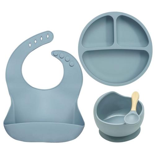 Ether - Couverts Pour Enfants Avec Logo Personnalisé, Kit D'alimentation En Silicone Souple, Bol À Dîner Avec Ventouse, Bavoir Réglable, Fournitures Pour Bébé, Cadeau De Fête Prénatale, 4 Pièces