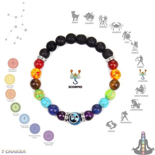 Scorpion - Bracelet 7 Chakra En Pierre Naturelle Pour Hommes Et Femmes, 12 Constellations, Cristal Reiki, Guérison, Anxiété, Bijoux De Méditation