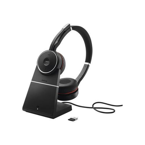 Jabra Evolve 75 SE MS Stereo - Micro-casque - sur-oreille - Bluetooth - sans fil - Suppresseur de bruit actif - USB - avec support de chargement - Certifié pour Microsoft Teams - pour LINK 380a...