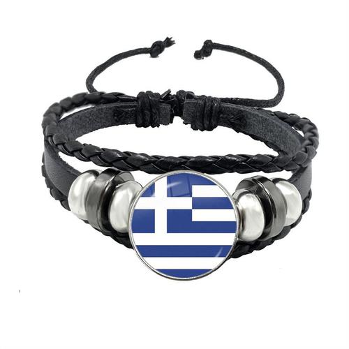 Grèce - Bracelet À Boutons En Alliage De Verre Pour Le Football, Le Basket Ball, Le Volley Ball, Le Punk, Multicouche, Tressé, En Cuir, Cadeau Pour Les Amoureux Du Sport